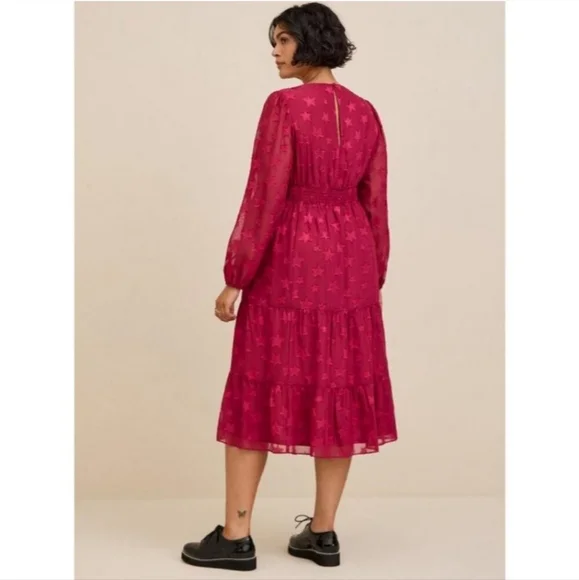 Torrid Burgundy Chiffon Clipdot Star Dress 1X (14-16) - Picture 3 of 5